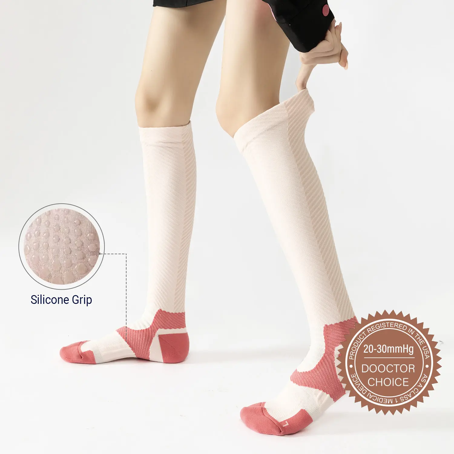 Anti-slip compression socks - Light Pink