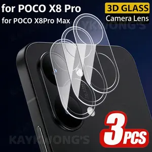 KAYKWONG'S 3pcs For Xiaomi Poco X8 Pro/max 5g Curved Full Transparency Tempered Glass Lens Protector, Durable Camera Film
