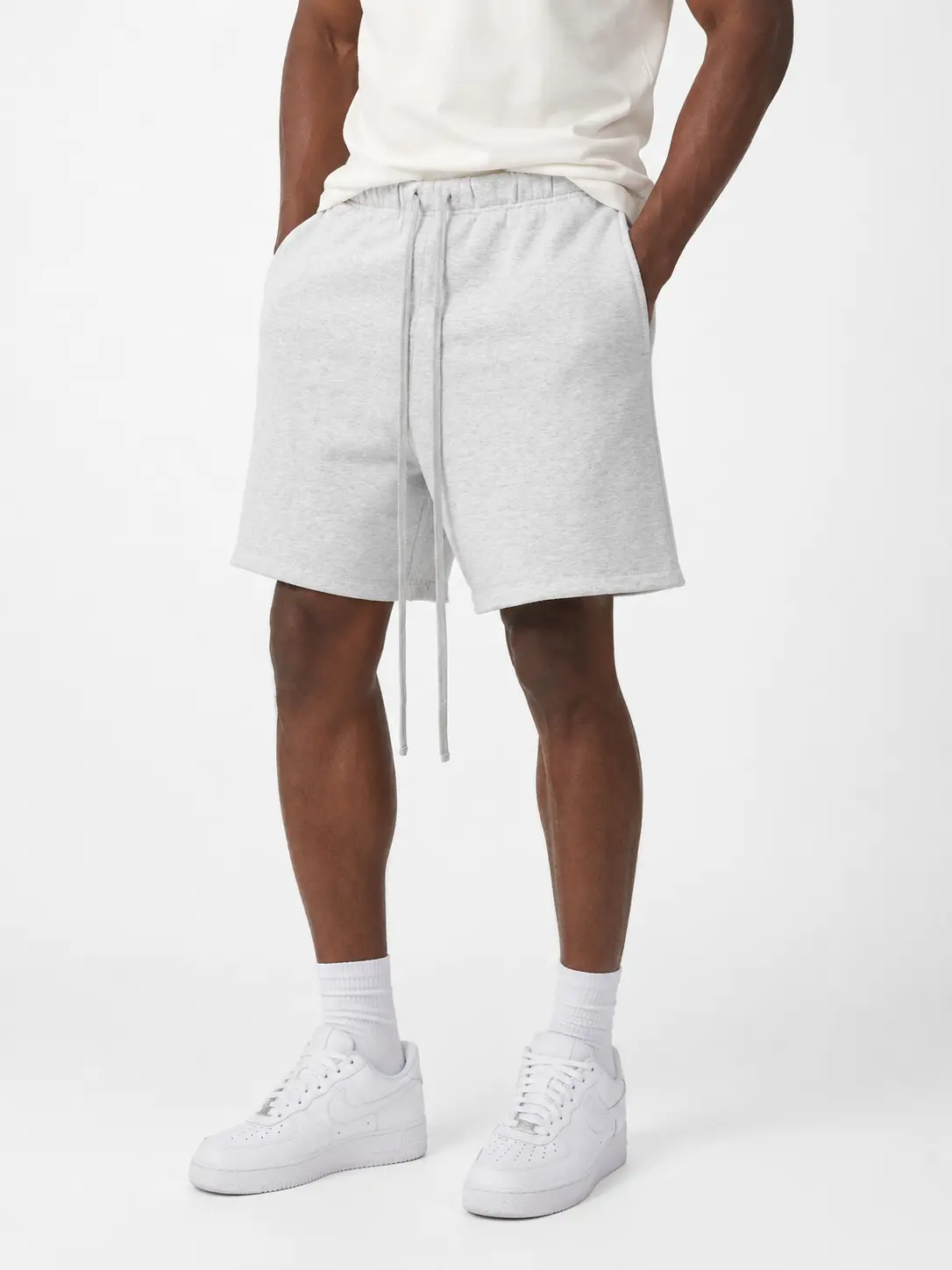 Light Gray Mens Athletic Gym Shorts Elastic Waist Casual Pajama Pocket Jogger Men Workout Short Pants