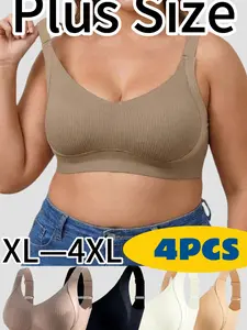 Spring Refresh  [4-Pack] XL-4XL Plus Size Seamless Bra, Cloud-Soft Wireless Support Bralette, Full Coverage for Curvy Shapes, Everyday Comfort, Supportive Bra