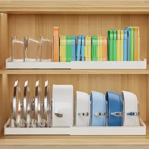 2 Pack Pots and Pans Organizer for Under Cabinet, 22" Expandable Food Storage Container Lid Organizers with 10 Adjustable Dividers Pot Lid Holders Rack Inside Cabinet & Kitchen Countertop