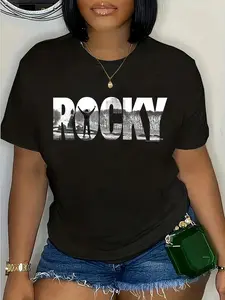 100% Cotton Rocky Black Classic Fit T-Shirt, Cotton Crew Neck, Adult Graphic Tee