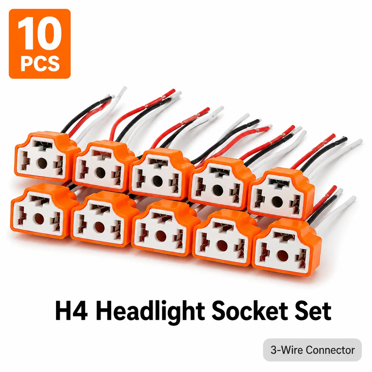 10PCS H4 Headlight Socket Set, 3-Wire Pigtail Design 9003 HB2 Bulb Plug Harness for Cars, Trucks, Motorcycles Headlight Repair