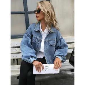 Women's Distressed Denim Jacket, Fashion Casual Long Sleeve Button Up Outerwear for Daily Wear, Ladies Clothes for All Seasons