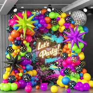 147pcs neon balloon arch kit neon party decorations with yellow hot pink lime green orange blue neon balloons for back to 80s 90s glow in the dark birthday decorations