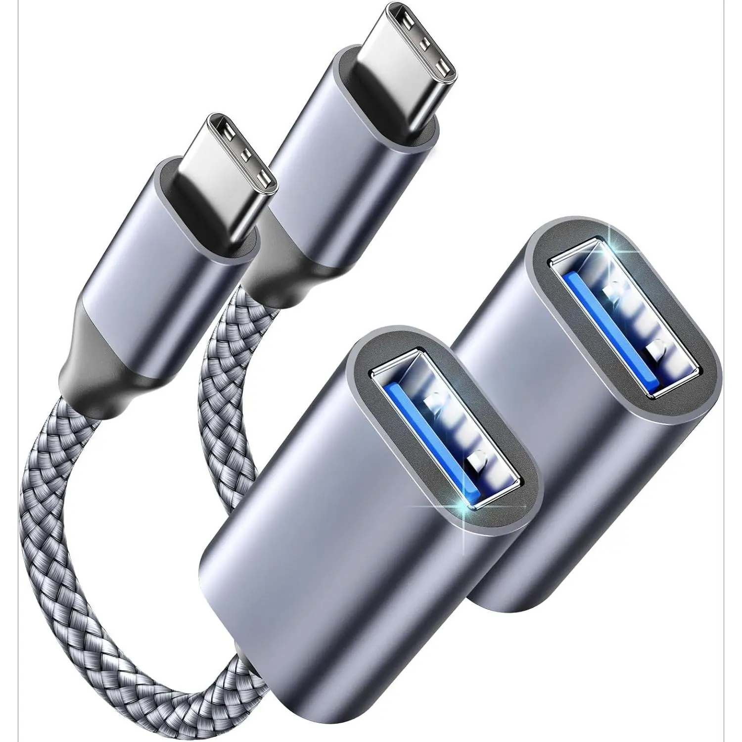SQ-APT008 USB C to USB 3.0 Adapter [2 Pack], USB C Male to USB Female OTG Cable Adapter Compatible with MacBook Pro/Air, iPhone 16 Pro Max/16 Plus/16e/15, Samsung Galaxy S25/S24/S23, 5Gbps Speed, Tangle-Free