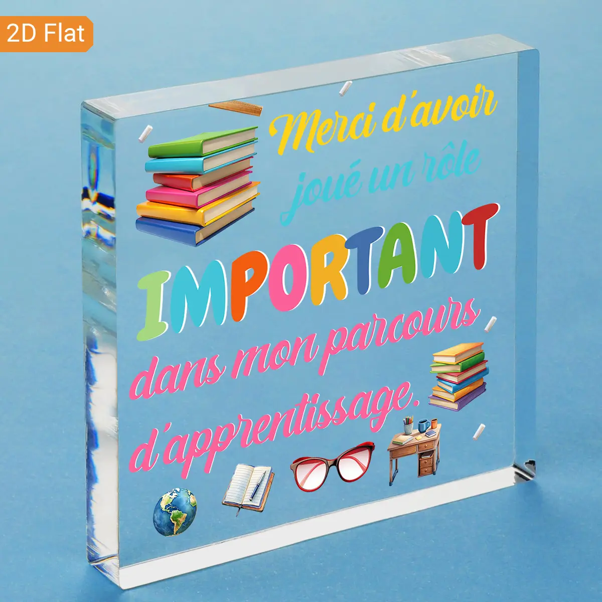 2D Heart-Shaped Acrylic Teacher Plaque with Wooden Base, Fun Classroom Decor with French Thank You Message, Ideal for Teachers and Students, Perfect Retirement and End Year Gift, No Assembly Required, Vibrant Design and Durable Material