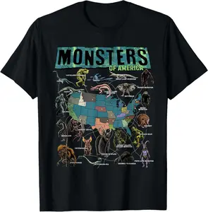 Cryptid Monsters of America Folklore Creature Cryptozoology Casual Short Sleeve Cotton T-Shirt