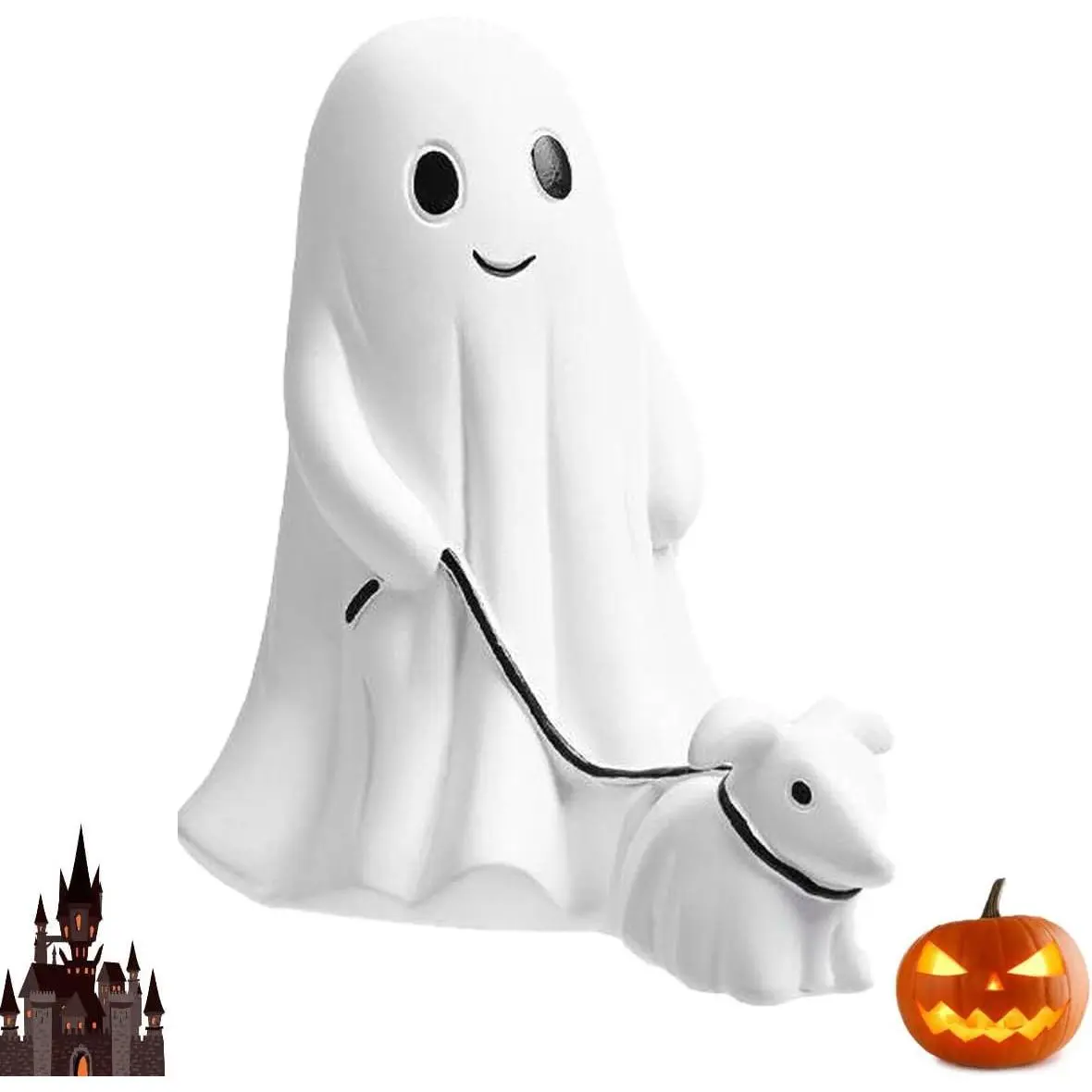 Ghost Walking Dog Statue Decor, Cutest Halloween Spooky Ghost Dog Resin Figurine, Perfect for Home Front Porch Decor and Outdoor Garden Tabletop Sculpture Decoration