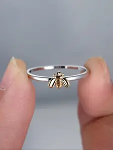 Stylish Delicate Golden Bee Decorated Silver Women's Ring, Dainty Ring, Women's Delicate Jewelry Gift, Summer Jewelry Brithday Gift, Trendy Jewelry