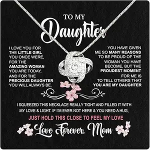 To My Daughter Necklace With Heart Touching Message Card Box, Birthday Gift for Daughter From Parents, Love Knot Necklace For Daughter From Mother/Father, Graduation Gift