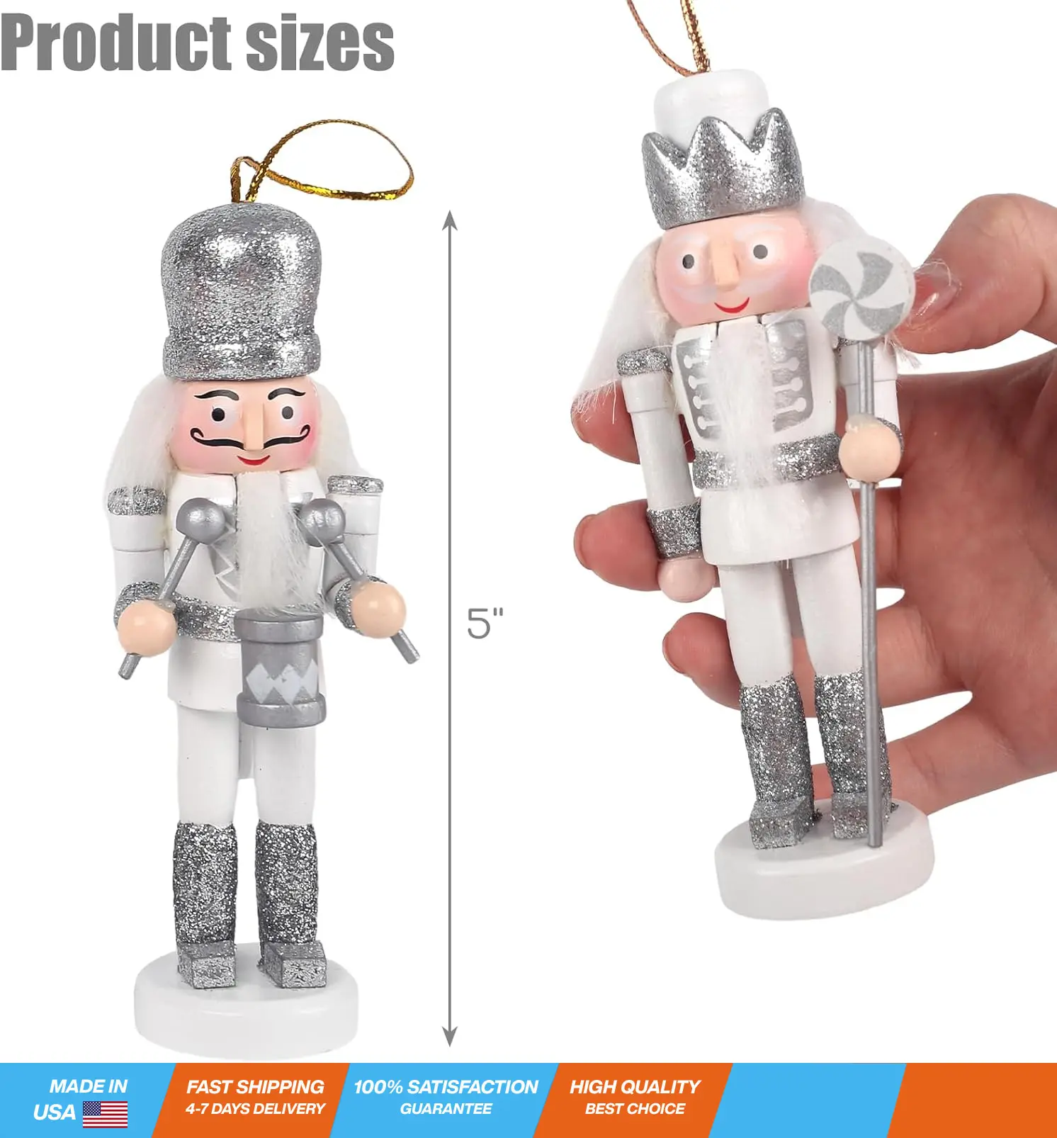 5PCS Christmas Nutcracker Set, 5 Inch Wooden Nutcracker Hanging Decorations Nutcracker Soldier Ornaments for Christmas Tree Gift Shelves Table Decoration