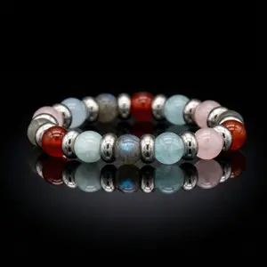 Women's Family Harmony Bracelet: Carnelian, Aquamarine, Quartz Rose, Labradorite and Silver