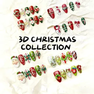 3D Christmas collection| Christmas designs| acrylic press-on| fake nails| Handmade| high quality Press-on nails 10 pcs| reusable nails| nail art| cute nails| nail charm| handmade press ons|