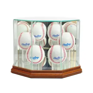 212 MAIN Walnut Wood Octagonal 6-Baseball Display Case - UV-Protected, Autograph-Friendly Sports Collectible for Sports Memorabilia
