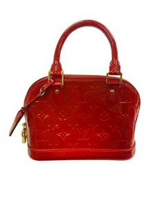 Pre-owned Louis Vuitton Monogram Leather Top Handle Bags Red Vernis Monogram Alma BB IB26040188