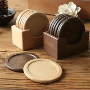 6pcs/set  Walnut Wood Coasters Placemats Decorative Round Insulated Japanese Beverage Coasters Home Decor