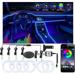 6-in-1 Pre-Wired Car LED Strip Lights Kit - Ambient Lighting Car, 4 Flashing Modes, Sound Sync, Waterproof LEDs, App-Controlled Neon Glow USB Accessories, Easy-to-Install for Doors & Center Console