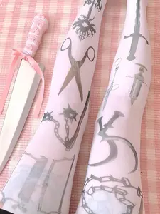 Cute Anime Character Cosplay Stockings, Fashion Street Style Y2K Vintage Harajuku Punk Print Socks for Women, 2000s Emo Girls