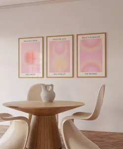 Aura Poster 3 Piece Wall Art, Pink Aura Energy Spiritual Gradient Print, Y2K Decor, Aesthetic Room Decor, Zen Wall Art