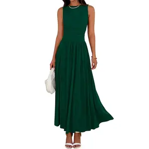 Summer Maxi Dresses for Women 2026 Spring Sleeveless Casual Ruched High Waisted Long Sundress Flowy Beach Dress
