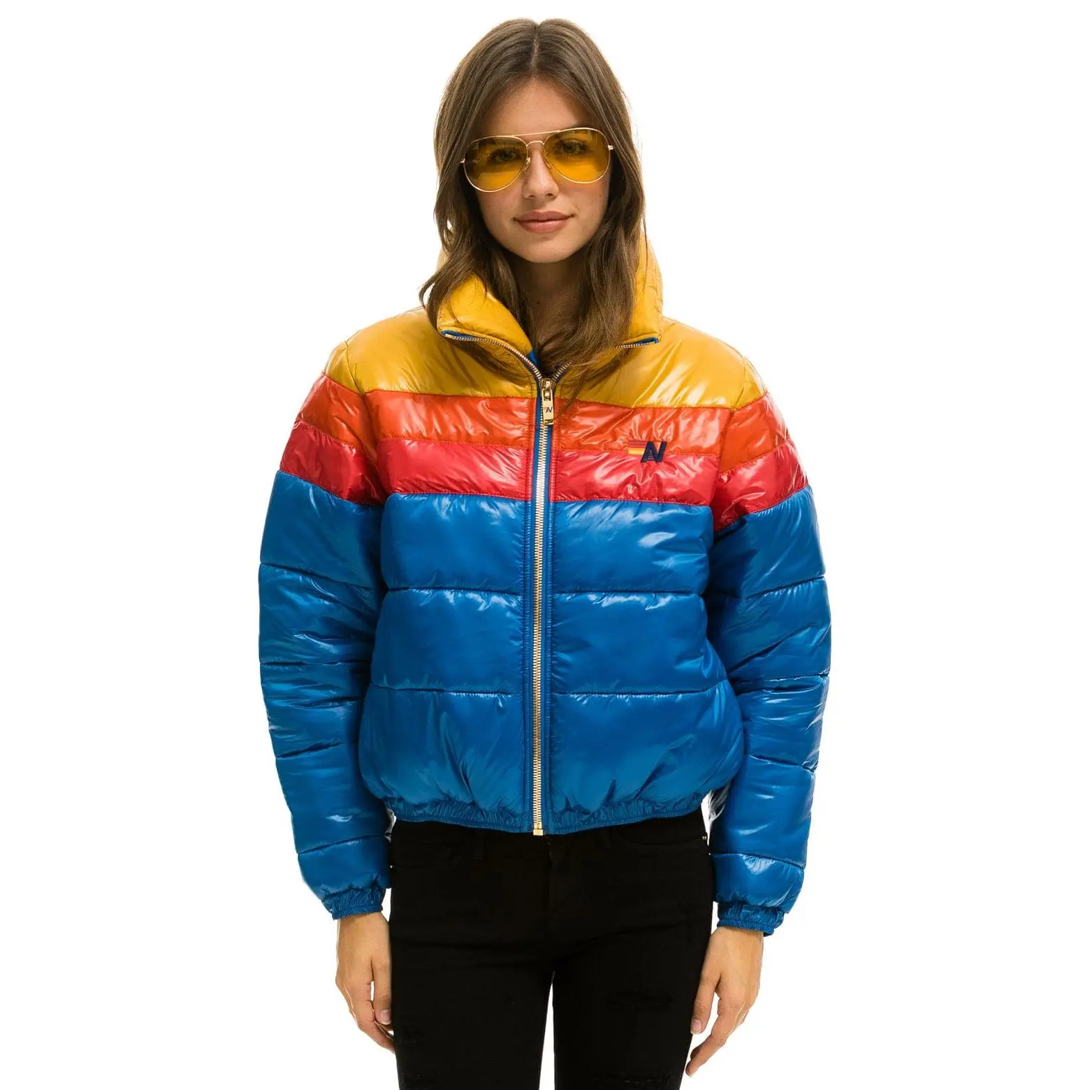 COLOR BLOCK LUXE APRES PUFFER JACKET -  GLOSSY SNORKEL BLUE