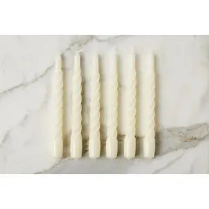 Lacquered Twisted Taper Candles, Cream, Set of 6