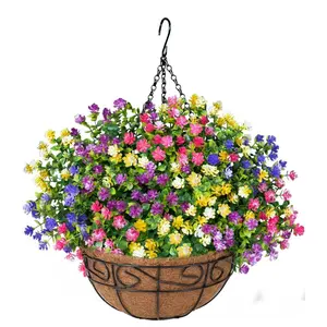 Artificial Hanging Flowers Basket, 12 UV-Resistant Bundles of Realistic Fake Flowers, Faux Plants for Outdoor Decor, Home, Garden, Porch, Patio, Spring & Summer Decorations, Artificial Hanging Baskets