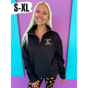 Black & Gold Embroidered Initial Quarter Zip Pullover (S-XL)