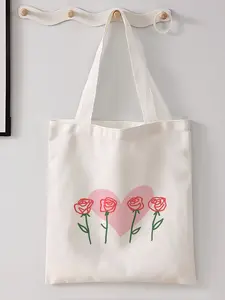Rose Pattern Casual Storage Bag, Night Scene, Fashionable and Trendy, Suitable for Daily Shopping, Office, Various Occasions, Valentine's Day
