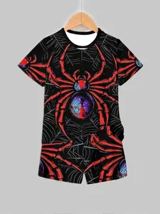 Boys' Spider-Man Summer Set, Trendy Web Print Tee & Shorts Two-Piece, Cool Style Kids Clothing