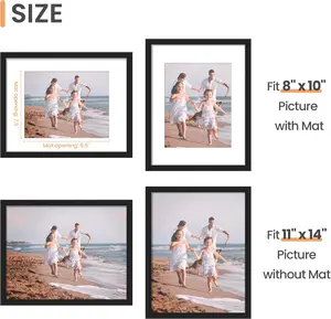 upsimples 11x14 Picture Frame, Display Pictures 8x10 with Mat or 11x14 Without Mat, Wall Hanging Photo Frame, Black, 1 Pack