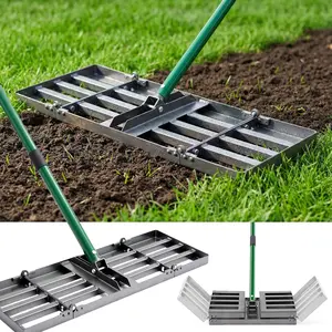30"x10" Lawn Leveling Rake, Heavy Duty Lawn Leveler with 33"-77" Adjustable Handle, Foldable Ground Leveling Tool for Soil, Sand, Gravel,  Design for Lawns, Golf Courses and Backyards