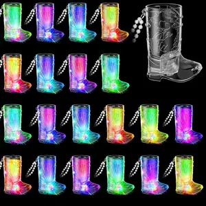 Cowgirl Boot Shot Glasses Set of 16pcs Light Up Plastic Shot Glasses Western Party Decorations Cowboy Shot Glasses Set with Necklace Party Cups for Party Favors Adults Bachelorette Birthday Carnival