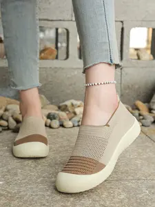 Women's Casual Textile Sneakers, Lightweight Slip ons, Round Toe, Contrast Binding Design, Soft PVC Sole, Comfortable & Breathable, All-Season Footwear