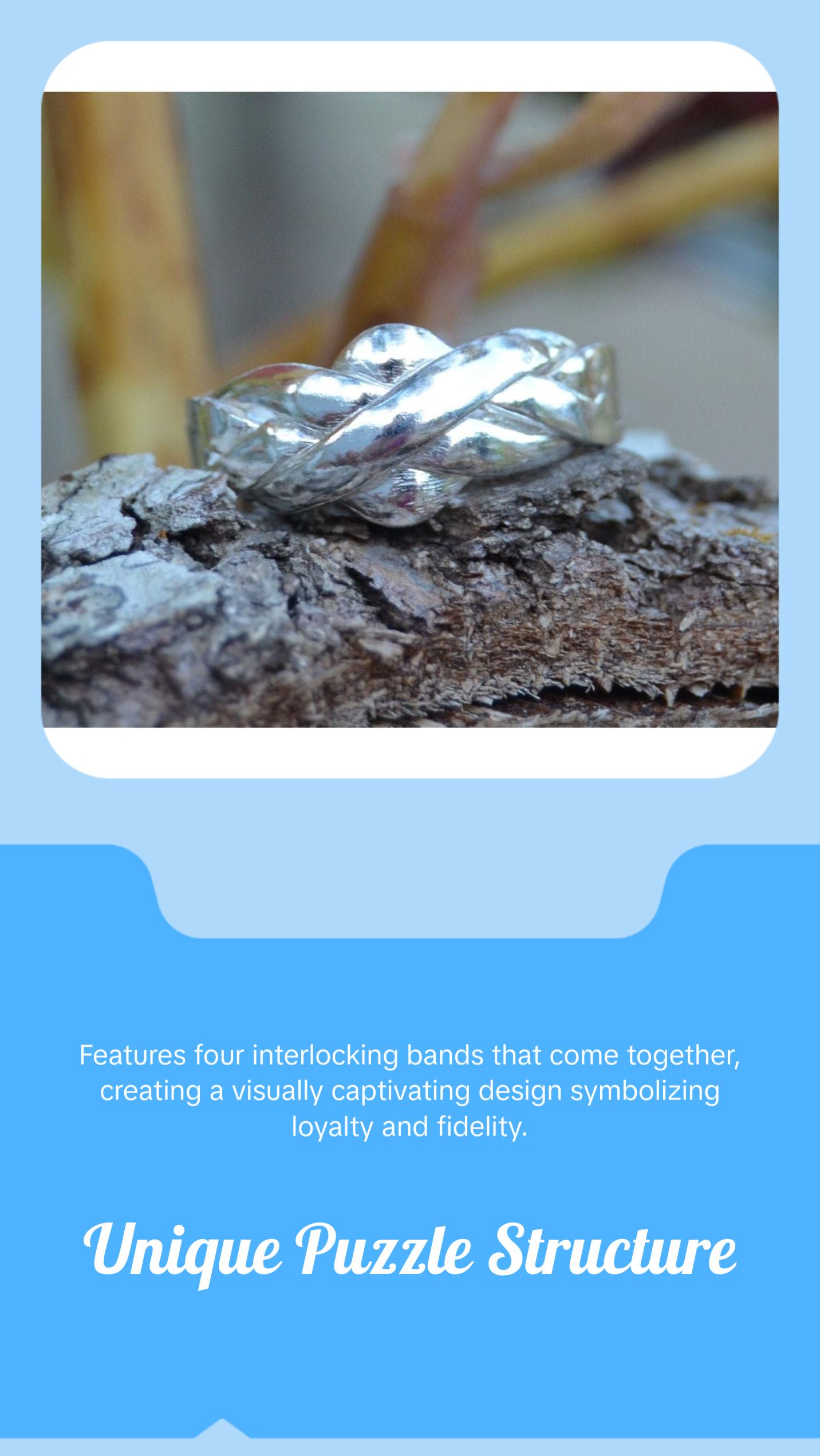 925 Sterling Silver Puzzle Ring - Sizes 6-12 - 4 Interlocking Bands