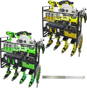 Heavy-Duty 4 Layers Storage Rack 4 Cordless Drill Holders (8 Total) Power Tool Organizer Wall Mount Garage Tool Organizer for Tools, Hammers, Pliers & Screwdrivers, Space-Saving Workshop Solution