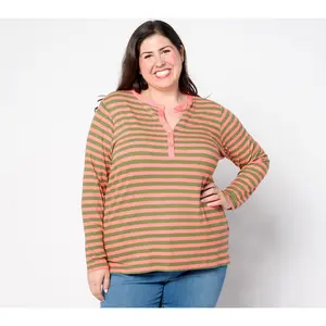 Belle by Kim Gravel Rayon Spandex Ribbed Mini Striped Henley