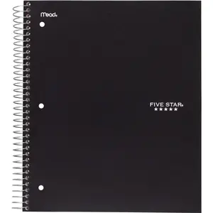 Five Star  8 x 10.5 in. Spiral Bound - Wide Ruled Notebook - 1 Subject, Black