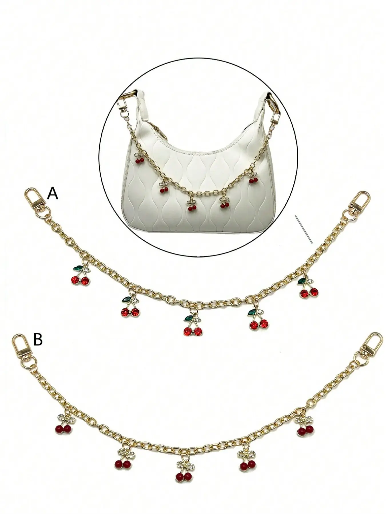 Cherry Design Chain Pendant Bag Charm, Stylish Simple Aesthetic with Metal Chain, Fashionable Chain Strap, Versatile Fashion Accessory for All Occasions