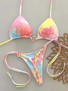 Women's Sexy Bikini Set Two-Piece Printed Swimsuit, Summer Beachwear Triangle Top Thong Bottom, All Season Fitted Swimwear