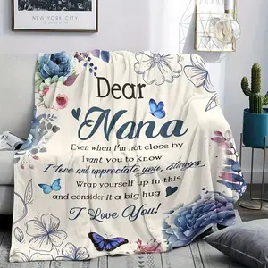 Floral Print Nana Gift Blanket - Heartfelt Message Throw, Soft 280GSM Flannel Material for Sofa Bed Office Camping, Grandmother's Day Birthday Special Occasions