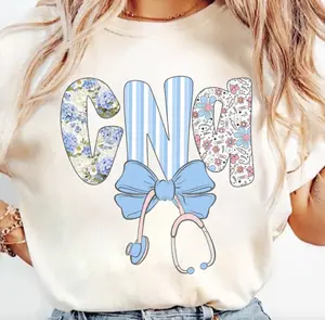 Preppy CNA Nurse Floral Coquette T-Shirt, Cna Nurse Blue Floral Shirt, Everyday Tee, Stethoscope Bow Shirt, Nurse Shirt, Checkered Tee, Nurse Gifts