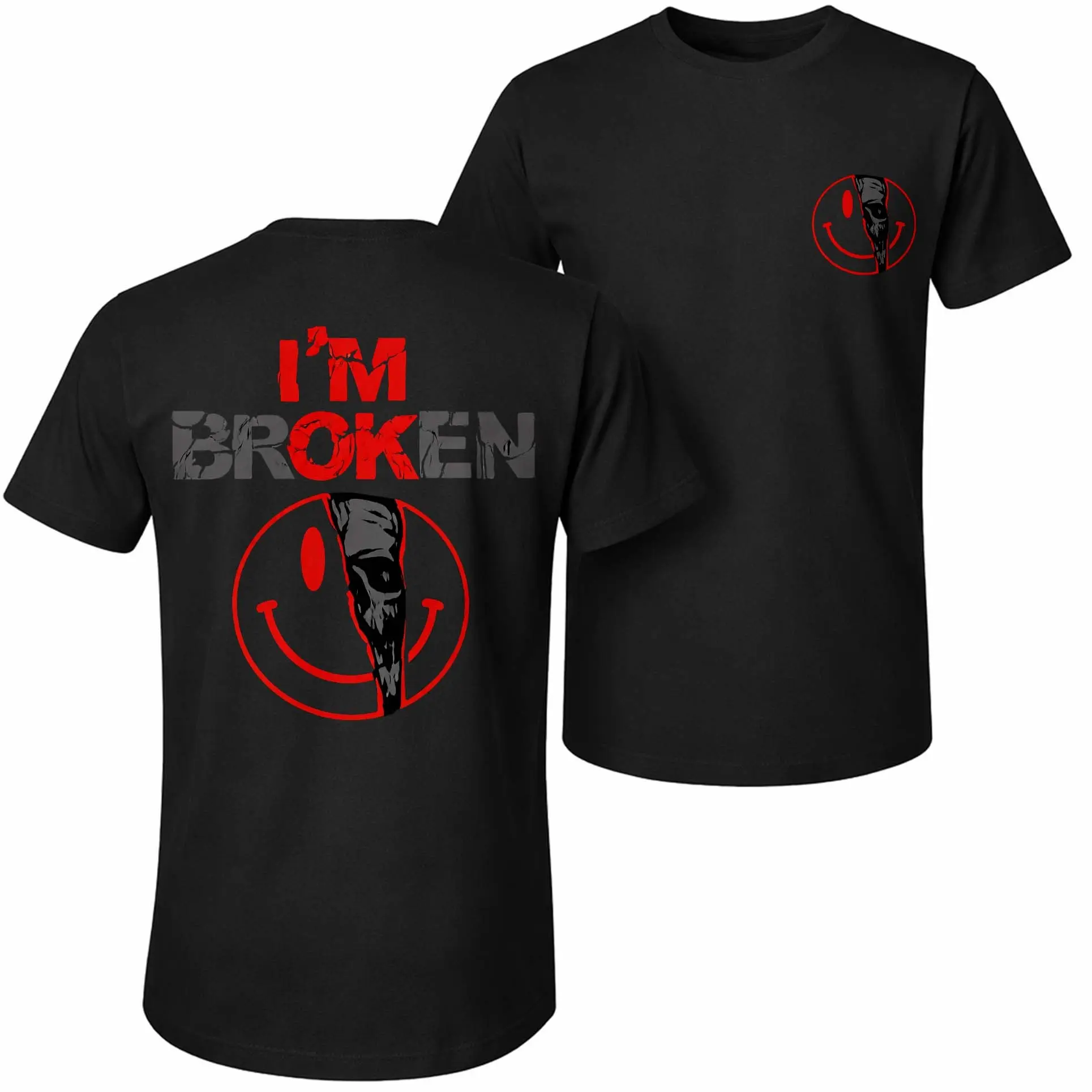 Men's Pure Cotton Short-Sleeve Shirt With I'm Broken Print-A Unisex Casual Style Perfect For Spring And Summer; Featuring A Cool Graphic Design And A Classic Crew Neck, Suitable For All Four Seasons.