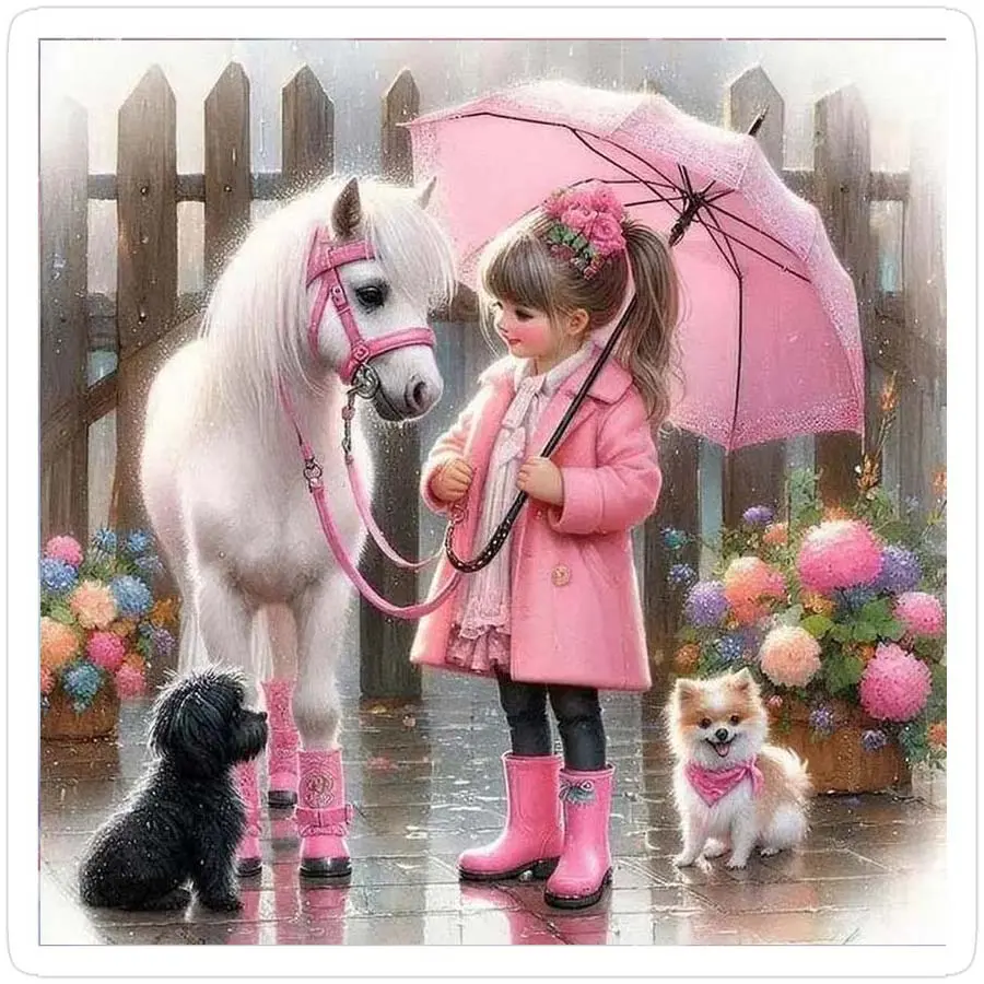 1 set of DIY diamond painting kit, 5D diamond art set, DIY decoration of ponies, umbrellas, and dogs. Mosaic, diamond art, DIY art home decor, Craft, Diamond Pattern Design