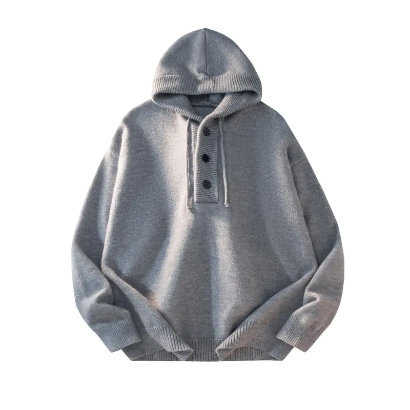 Men's Vintage Henley Sweatshirts, Knitted Hooded Pullover Top with Long Sleeves, Relaxed Fit for Casual Everyday Wear, Menswear, Retro, Button, Baggy, Fashion, No, Warm Knit, Baggy Men's Sweatshirts, Casual Hoodies & Sweatshirts