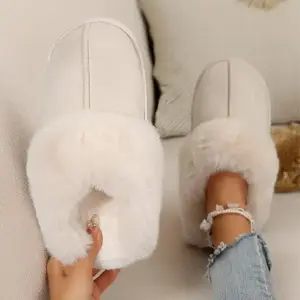 Cozy Women's Fleece-Lined Slip-On Moccasin with Fluffy Detail - Non-Slip Winter Home Slippers on Flat Sole Platform.(Sheet)