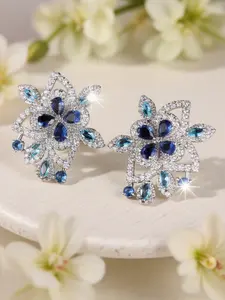 1 Pair Luxury Flower Earrings for Women, Synthetic Zirconia Stud Earringa, Floral Stud Earrings, Bride Engagement Jewelry Gift, Exquisite Jewelry Gift, Birthday Anniversary Present for Her