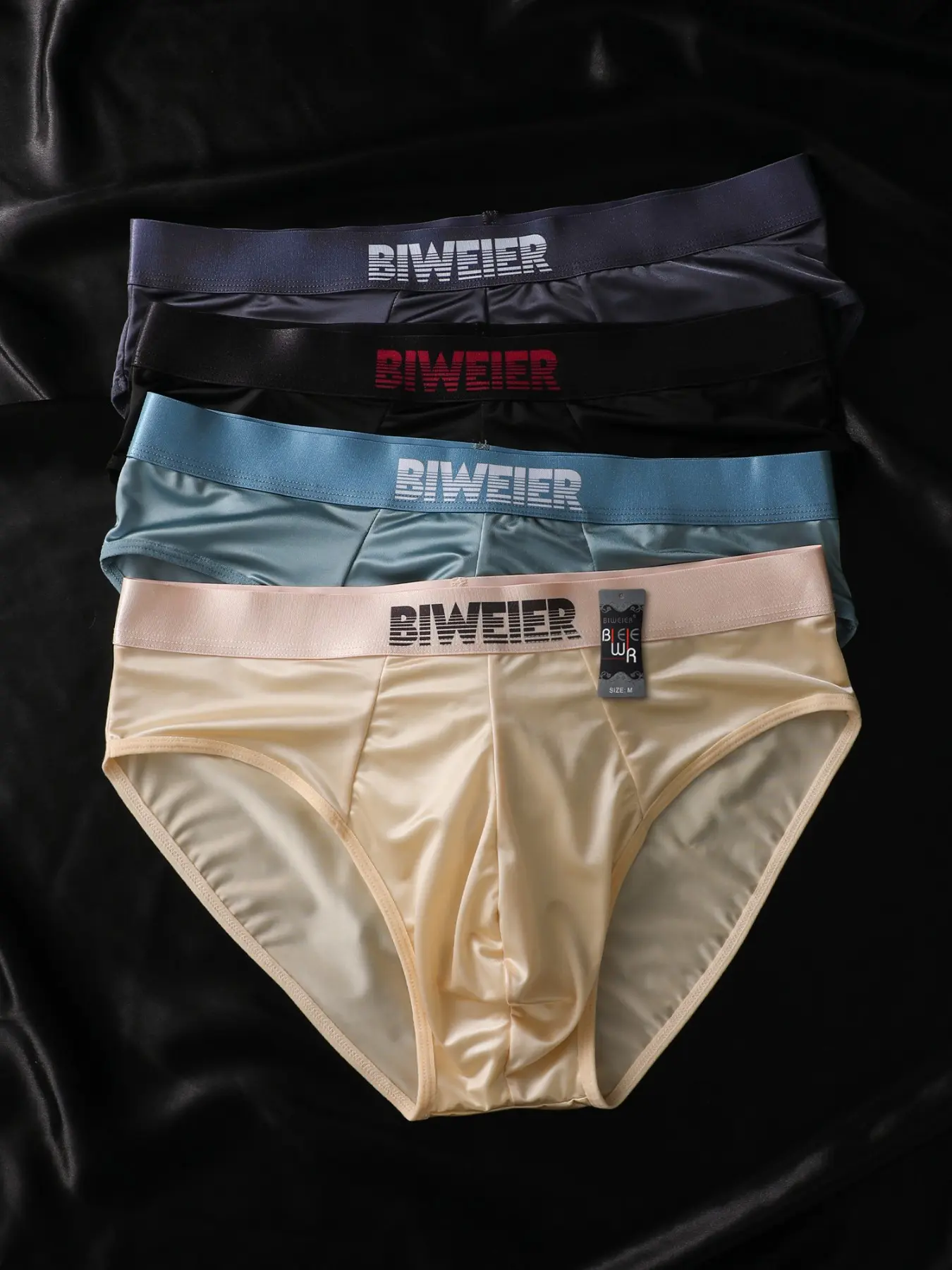 Biweier Men's Ice Silk Satin Triangle Underwear, Morandi Color, Lightweight Luxury, Breathable, Casual Breathable Underwear, Suitable for Home, Vacation, Daily Commute, Menswear