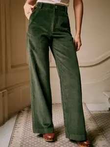 Women's Elegant Chic Solid Color Corduroy Fabric Commuter Fashion Loose Straight Casual Long Pants, Fitted Plain Pattern, All Seasons